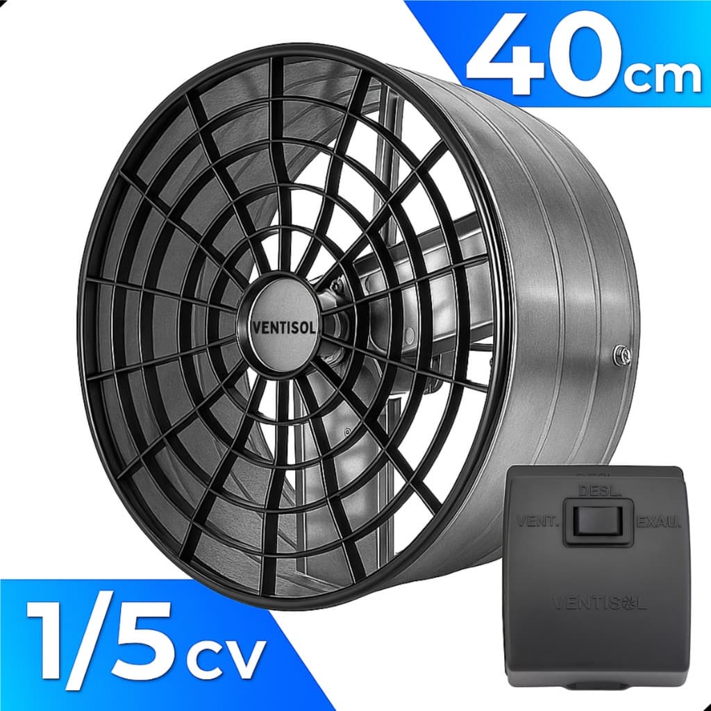 Ventilador Exaustor Axial 40cm Ventisol Parede Alta Vazão Coifa Com Reversão Para Comercial Cozinha