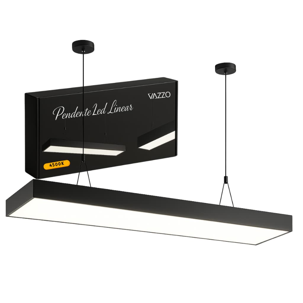 Pendente Escritório Led Linear 4000k Retangular Plafon Sobrepor Preto Bivolt 60cm 90cm 120cm Vazzo