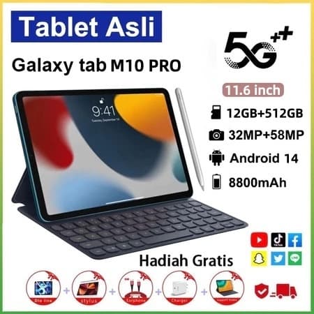 【Teclado e mouse grátis】Tablet Galaxy Tab M10 PRO 11.6 Polegadas 12GB RAM 512GB Android 14 Câmera Dupla 24MP+48MP 8800mA