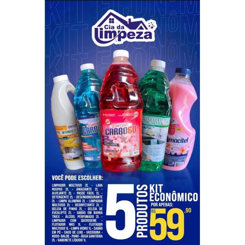 KIT LIMPEZA COM 5 PRODUTOS DE 2 LITROS (SÃO 5 PRODUTOS)