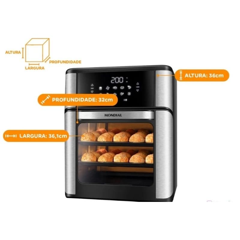 Fritadeira a ar Mondial 12L 2000W 127V com pães no interior