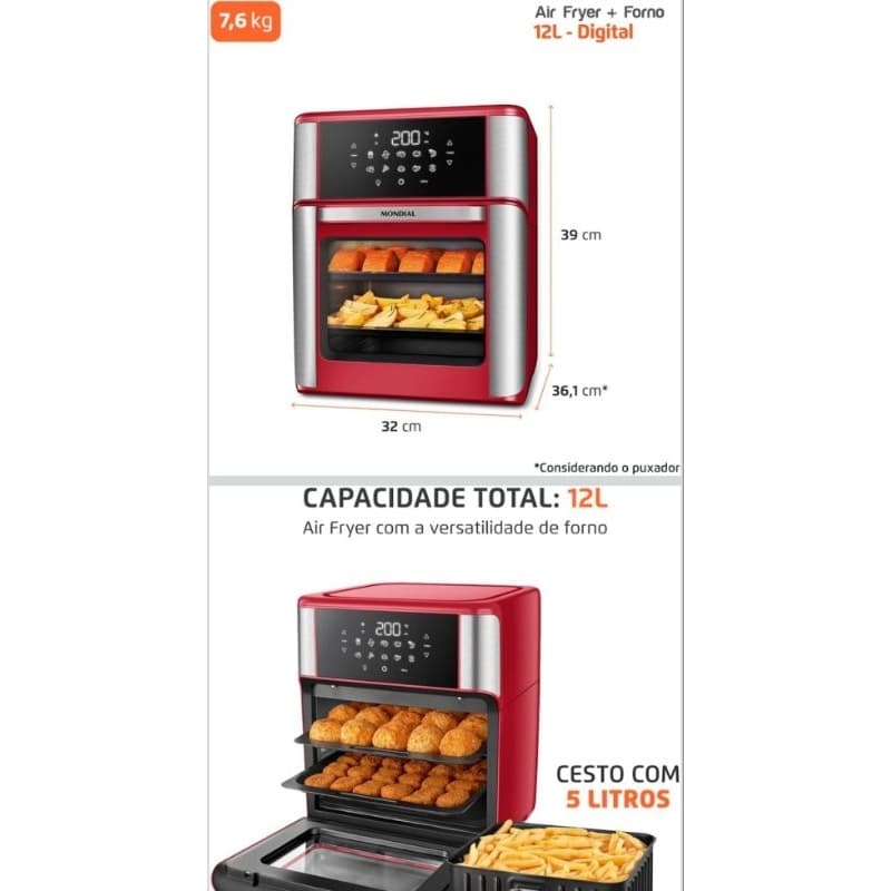 Fritadeira Mondial Air Fryer 12 litros com forno, 2000W, 127V