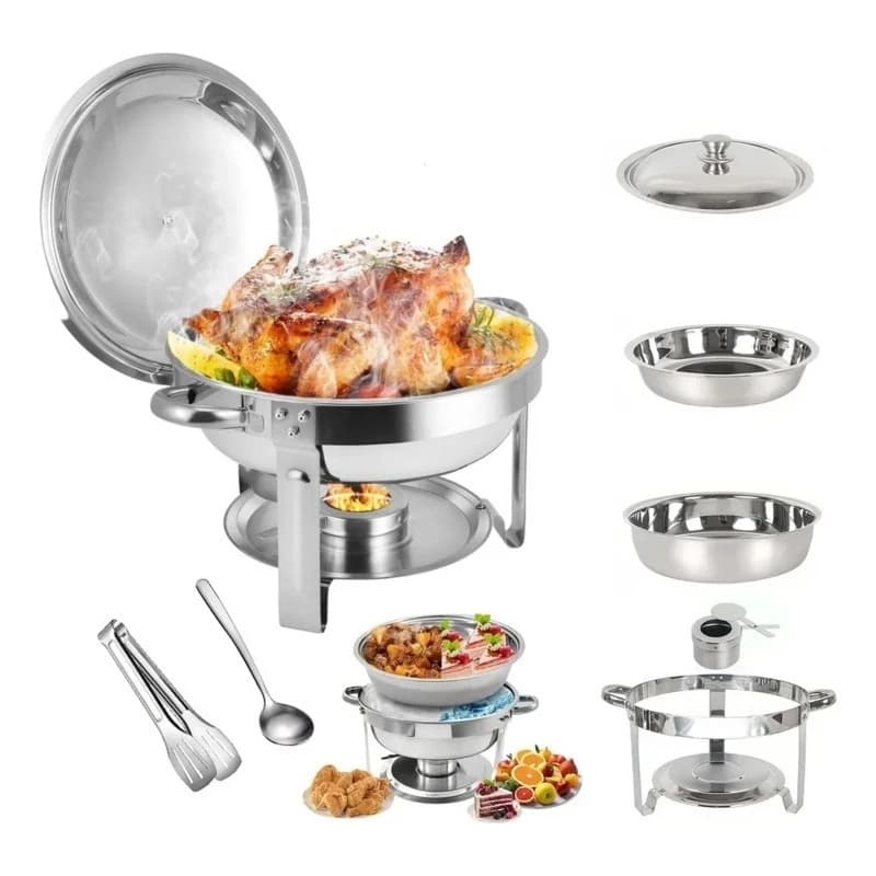 Rechaud Inox Redondo 6 Litros Banho Maria Aquecedor Alimento aço inox litros Aço Inox6