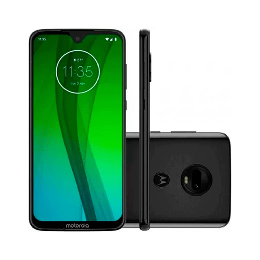 Motorola Moto G7 Power 64GB 4GB RAM com tela de 6.2'' - vista frontal e lateral