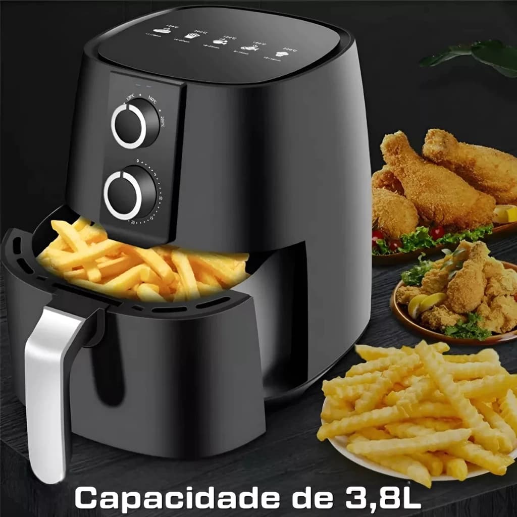 Fritadeira Airfryer Elétrica Com Timer 4,5 litros Preto 127V ou 220V Panela Frita Sem Óleo a Vapor