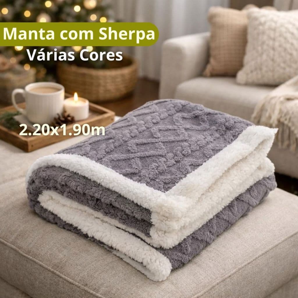 Cobertor Casal Sherpa Lã de Carneiro Quentinho 2.20x1.90m