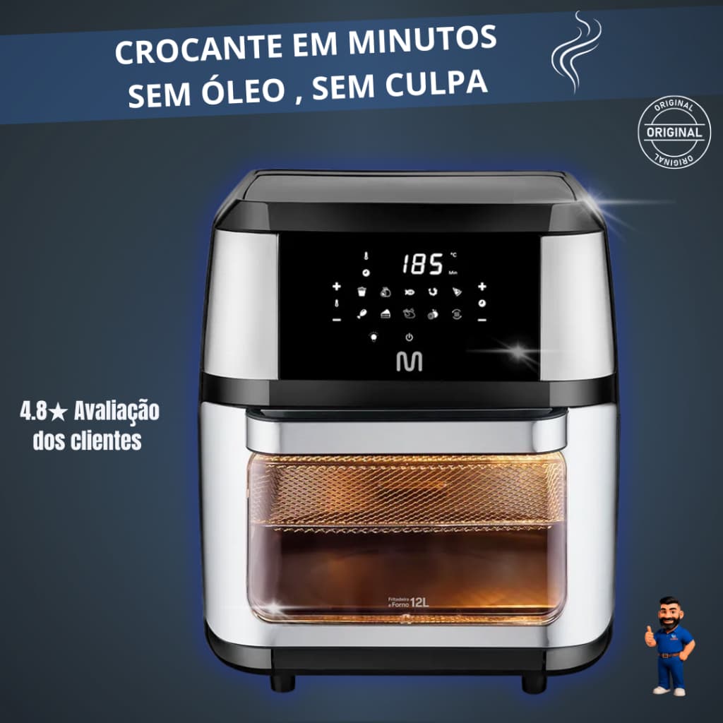 Fritadeira Air Fryer Forno 12L 1700W Preta Multi GO226 Sem Óleo Grill com display digital