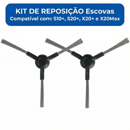 Par de escovas laterais compatíveis com Xiaomi Robô Aspirador S10+, S20+, X10+ e X20+