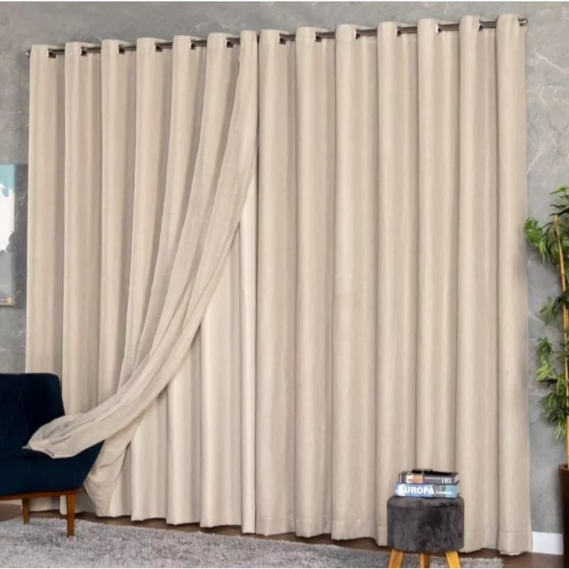 Cortina Voil Gaze de Linho com forro blackout 6,00 x 2,30/ 2,40/ 2,50/ 2,60/ 2,70/ 2,80 VARAO