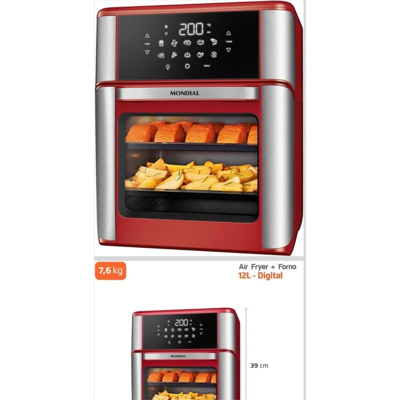 Fritadeira elétrica Air Fryer Forno Oven Mondial 12L Vermelha 2000W 127V