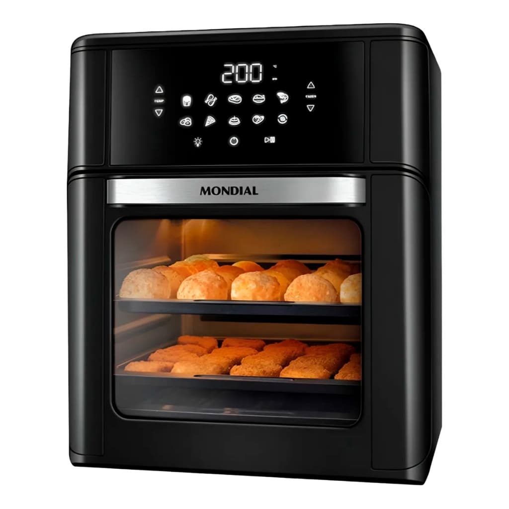 Fritadeira Air Fryer Oven Mondial Afon-12l-fb 2 Em 1 12l 2000w cor preta com pães cozidos