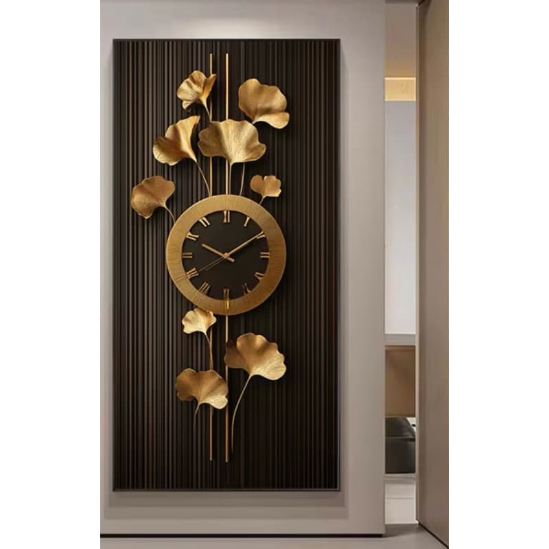 Quadro decorativo de parede moderna estilo relógio artístico dourado e preto