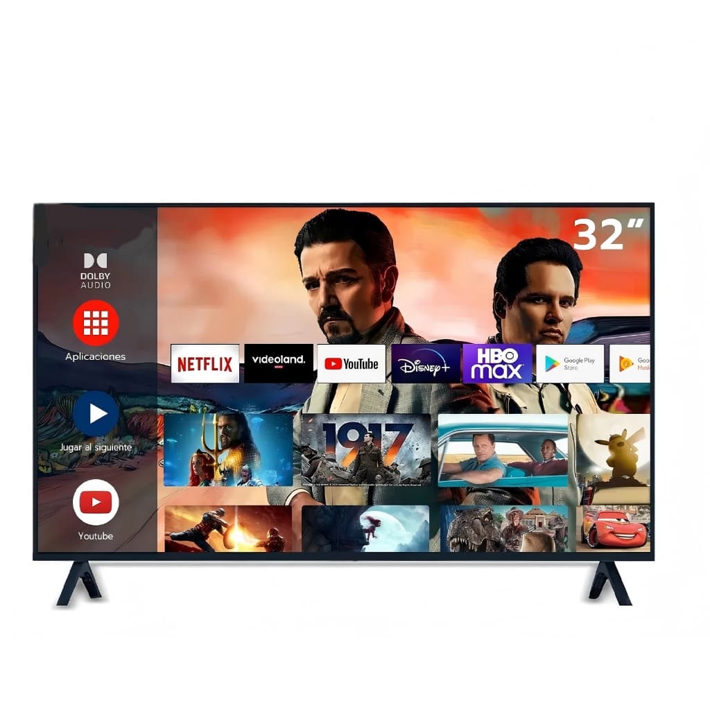 Smart TV LED HD 32 polegadas com interface de aplicativos e ícones de streaming