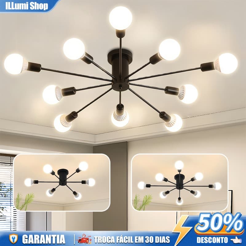 Luminária moderna nórdica de 10 braços semi-embutida para sala de estar e jantar