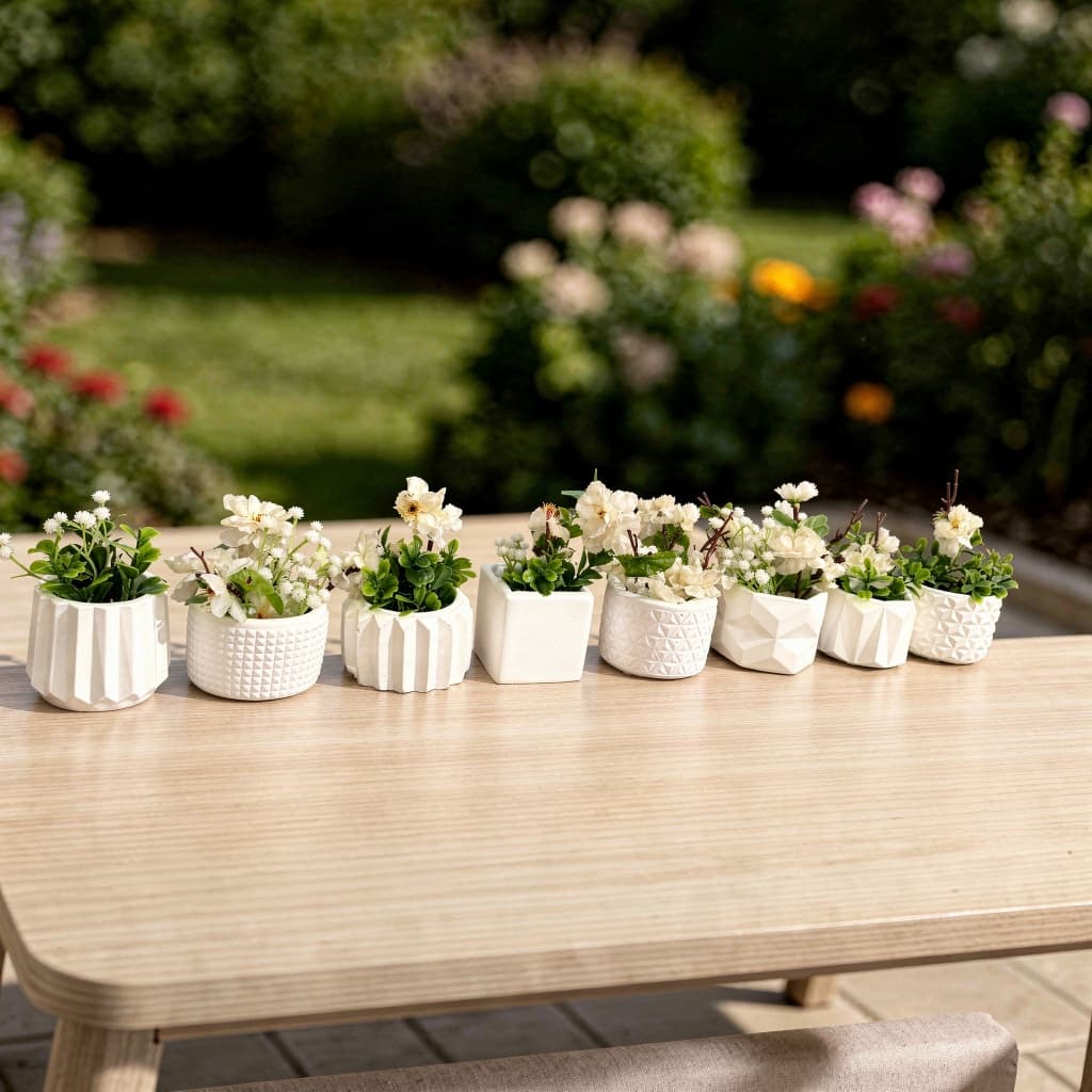Kit 8 Vasos Decorativos de Gesso com Plantas Artificiais para Decoração de Sala