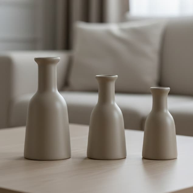 Kit Vaso Trio 3 Vasos Cerâmica Decorativo Centro De Mesa enfeite Rack Cozinha Capuccino/ Off White