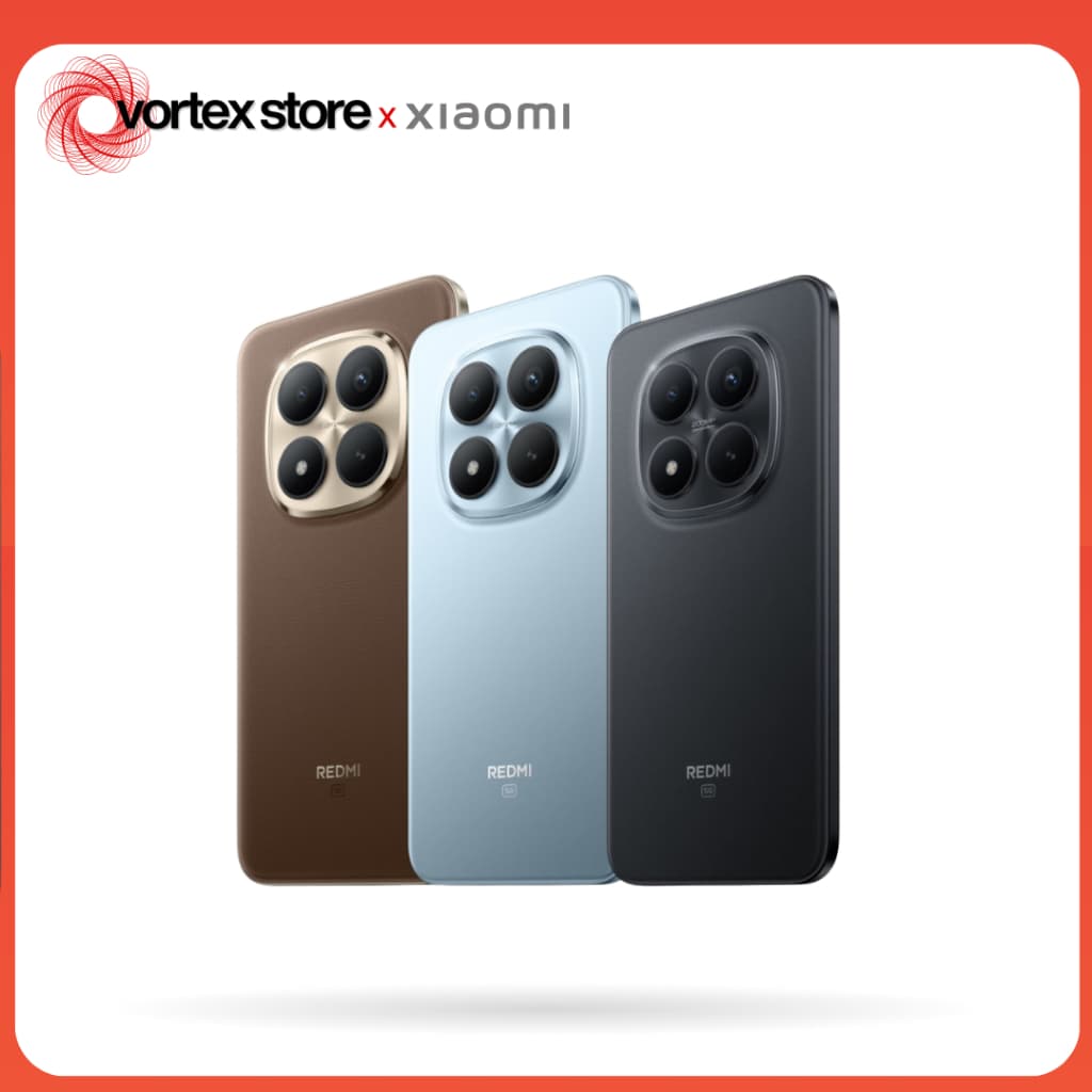 Xiaomi Redmi Note 15 PRO+ 5G, três versões: marrom, azul e preto, com câmera traseira quadrada