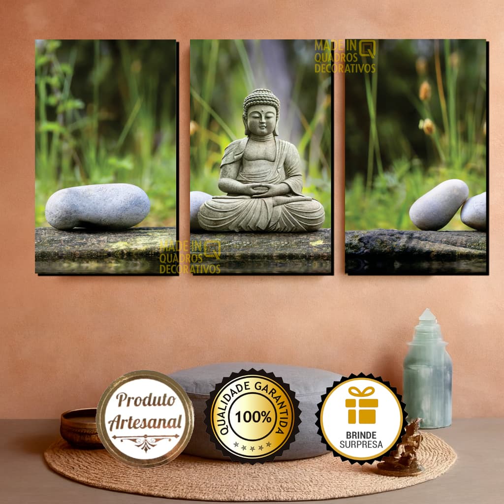 Trio de Quadros Decorativos Buda, Zen, Meditação, Espaço Yoga, Budismo, Taoísmo, Hinduísmo, Terapia