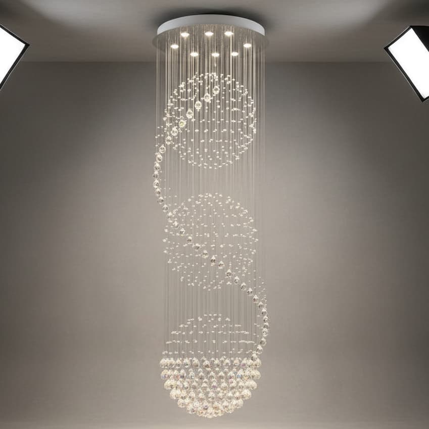 Luminária pendente com design de globo triplo, cristais transparentes, estilo sofisticado