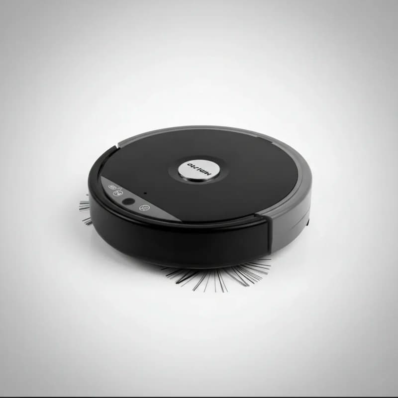 Robô aspirador circular preto com bateria recarregável