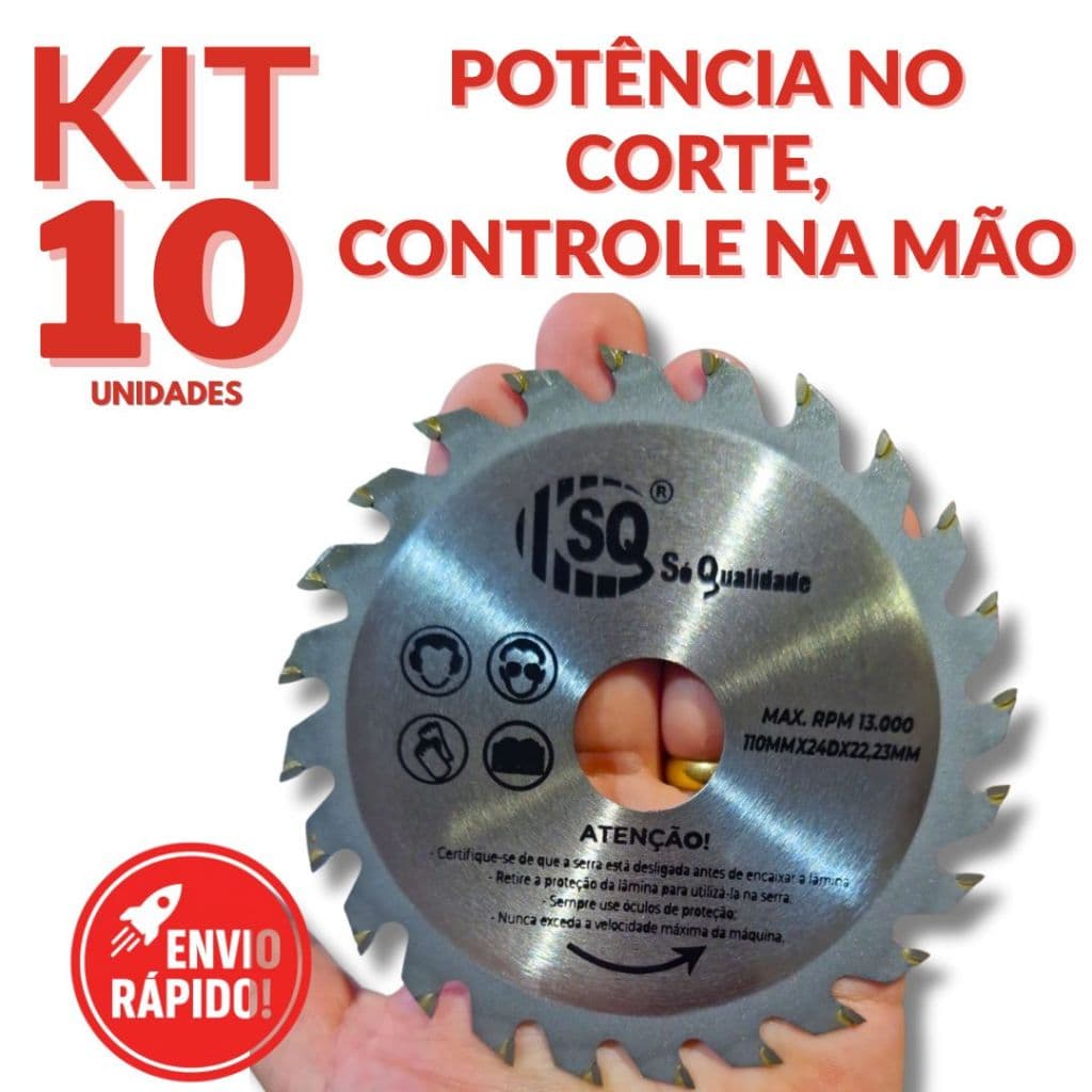 Kit Jogo 10/7/4/2 Disco de Corte para Madeira Serra Circular Pedreiro Construção MDF Tora Compensado
