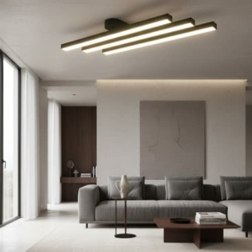 Luminária de teto tripla sobreposta LED em sala de estar moderna