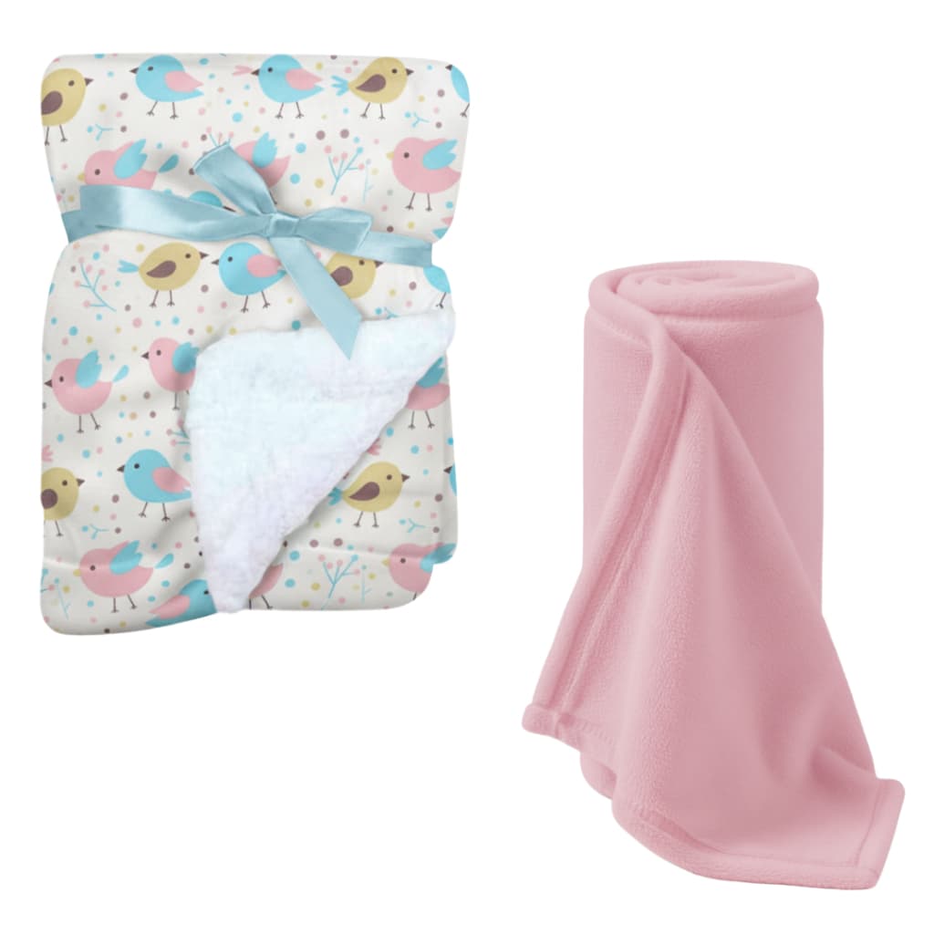 Kit 2 Unidades Cobertor Bebe para Berço - 80x90cm - Cobertor Dupla Face Sherpa + Cobertor Soft