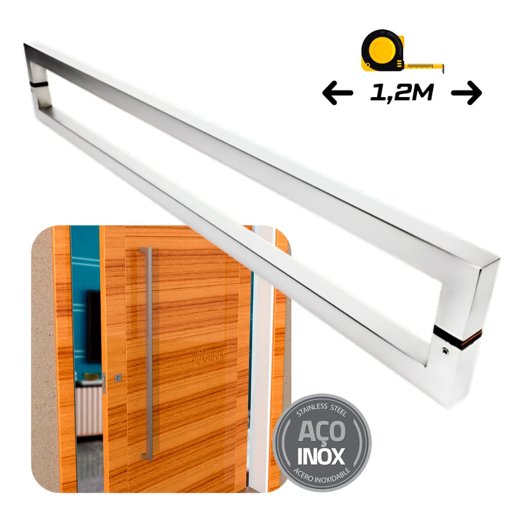 Puxador de porta em aço inox escovado de 1,2m para portas de madeira