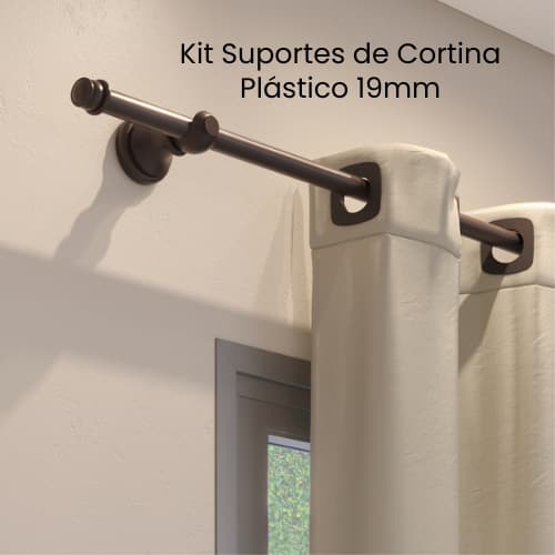 Kit de suportes de cortina de 19mm em PVC, cor marrom, montados na parede
