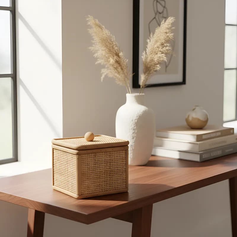 Caixa Decorativa Organizadora Formato Quadrado Em Fibra Natural De Rattan Grande