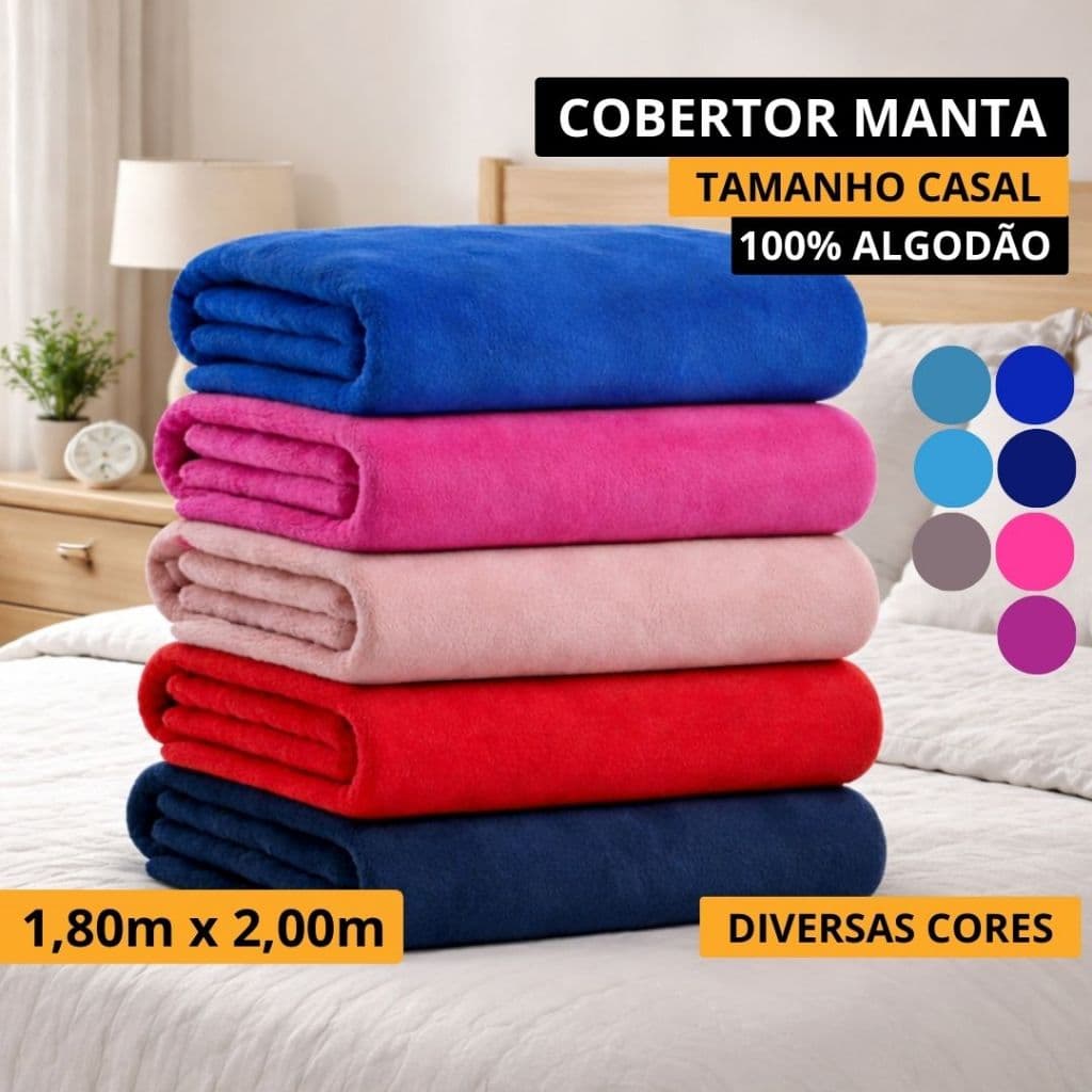 Mantinhas de microfibra tamanho casal 1,80 x 2,00m em várias cores