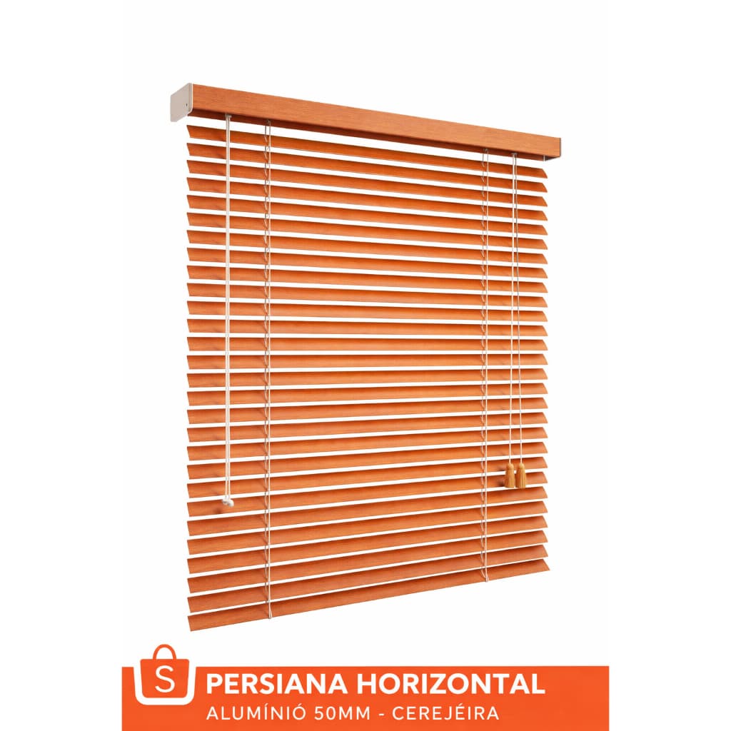 Persiana horizontal de alumínio cor de madeira 50mm, estilo cerejeira, fundo branco
