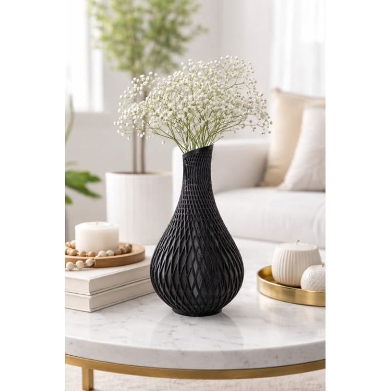 Vaso Decorativo Moderno 3D Preto | Vaso Geométrico para Sala Quarto Decoração Elegante