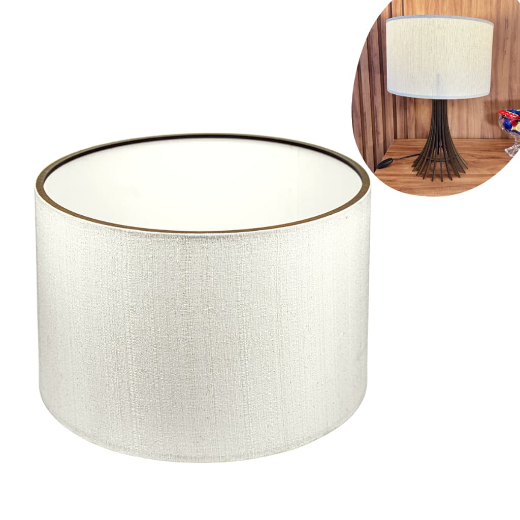 Cúpula decorativa para abajur em tecido branco com borda dourada