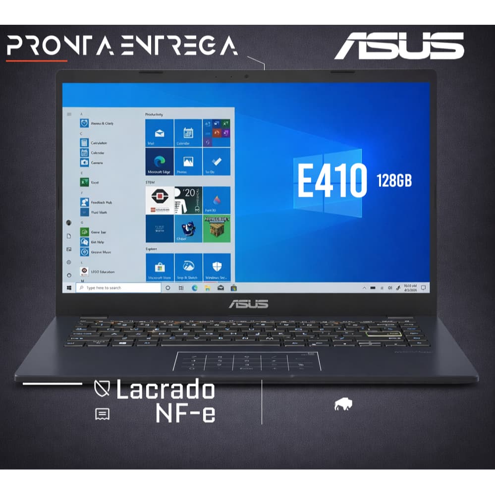 Notebook Asus E410 Intel 128GB SSD DDR4 Webcam Wi-Fi HDMI Full HD Windows 11 Original