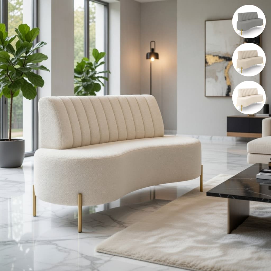 Sofá 2 Lugares Orgânico Namoradeira Curvo 135cm Pé Ferro Dourado Namoradeira Maraú Bouclê