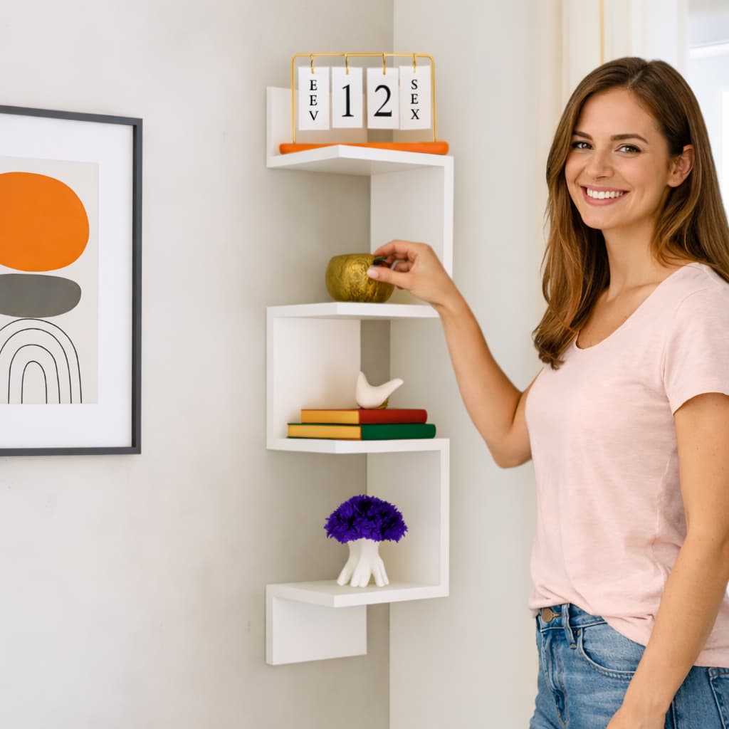Prateleira De Canto Reto Branco Estante Livros Nicho 90 CM MDF 18 mm Organizador Decorativo Madeira MDF Estante Multiuso