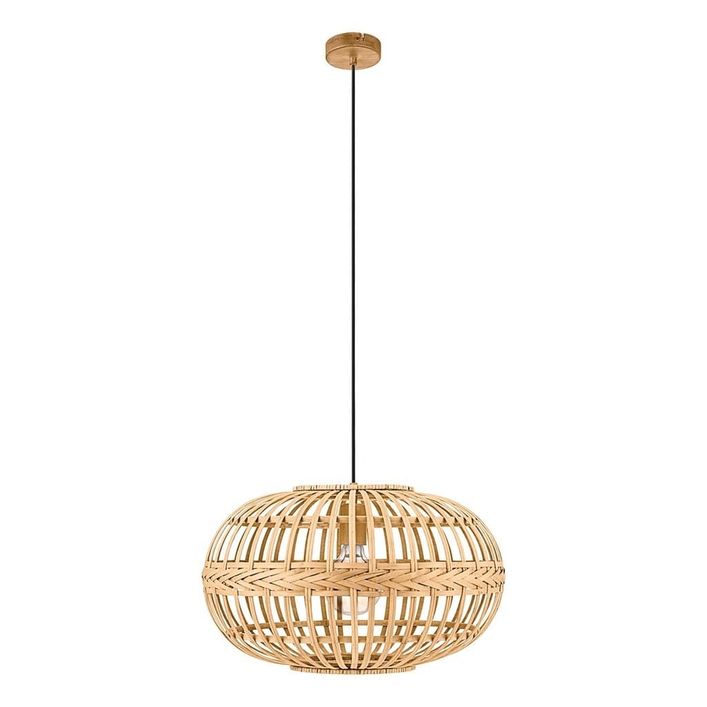Pendente decorativo amadeirado Eglo, estilo esférico, material de bambu, iluminação interior visível
