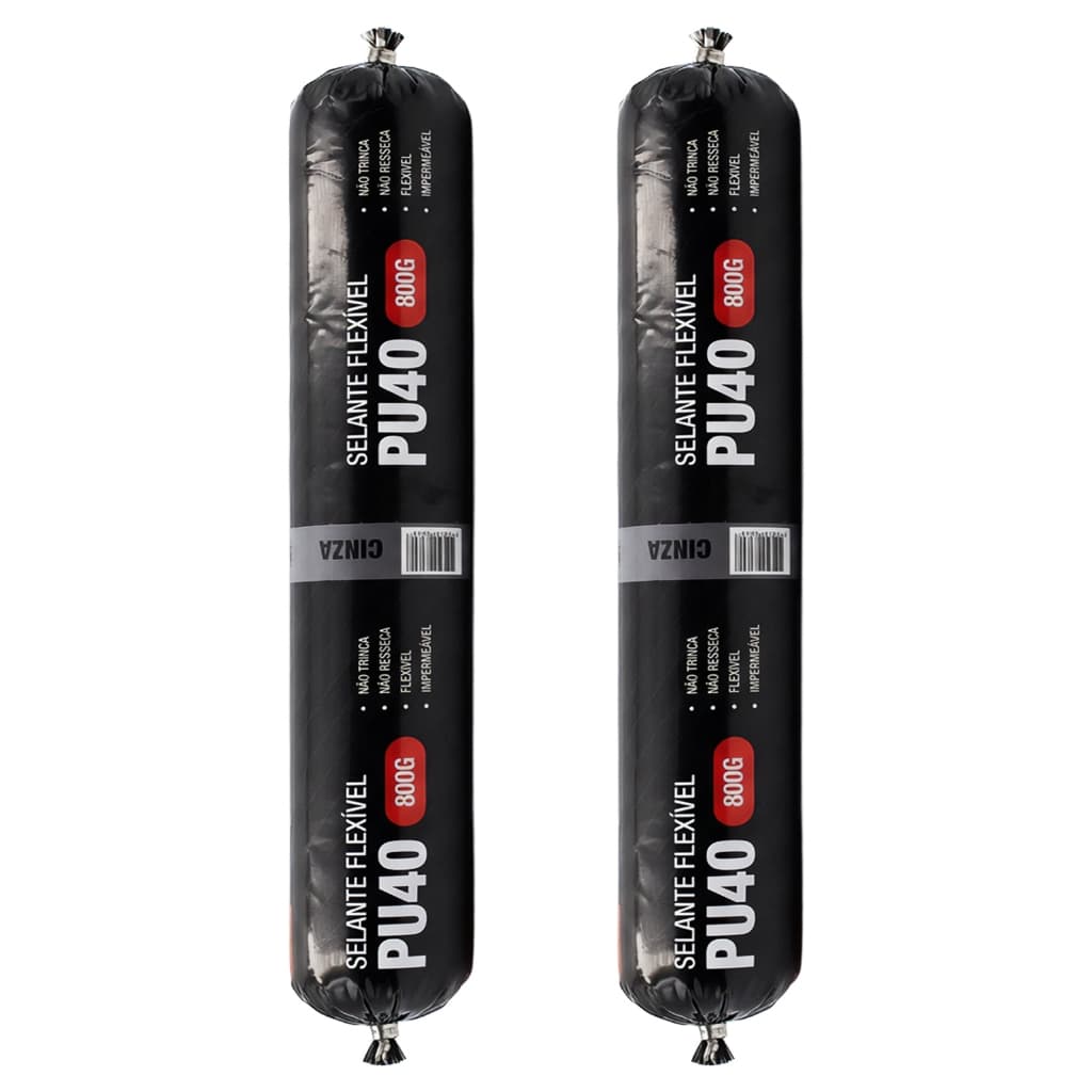 Kit 02 Selantes Sache PU 40 Selante de Poliuretano Cola Adesivo Vedante Cinza 800g Impermeável Cibra