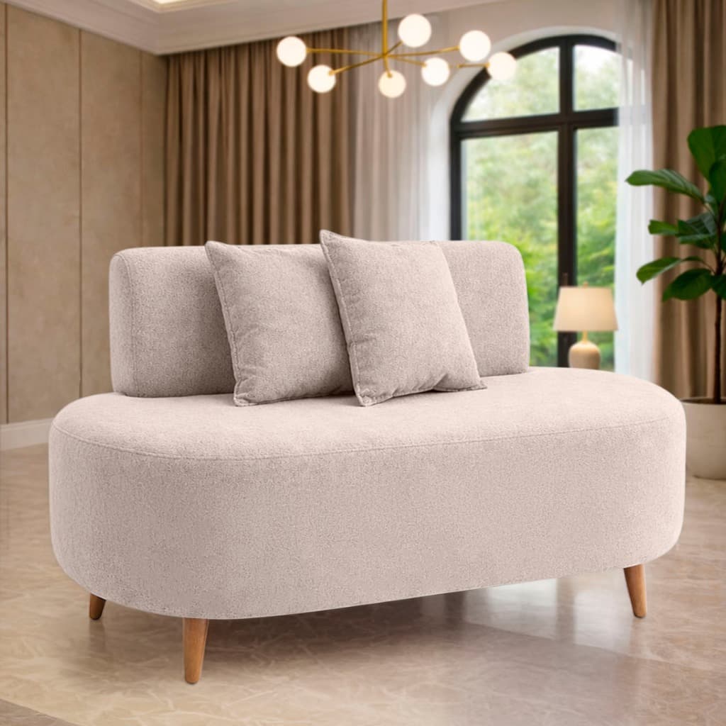 Sofá Namoradeira 2 Lugares Orgânico Bouclê Luxo 2 Almofadas Visammer 1,15 Cm Para sua Sala