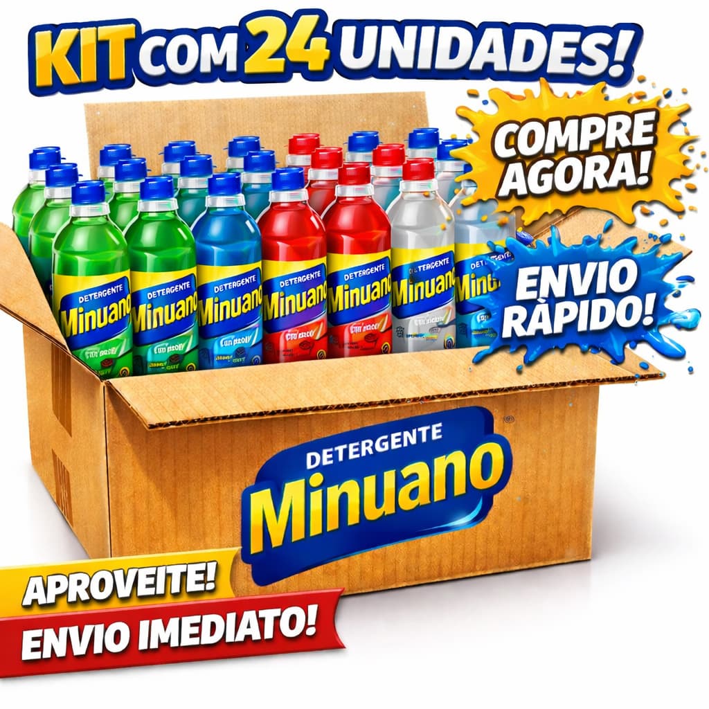 Caixa com 24 unidades de detergente Minuano 500ml, promoção compre agora.