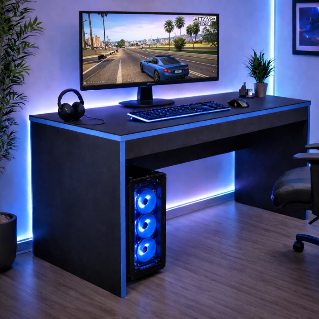 Mesa Gamer Azul Escrivaninha de Jogos para quarto Infantil 90 CM de largura