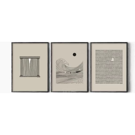 Quadros Decorativos Minimalistas Ondas do Mar em Estilo Boho Moderno