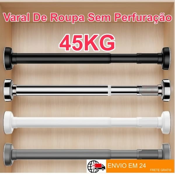 Varões de cortina extensíveis preto, prata, branco e cinza com suporte de 45kg