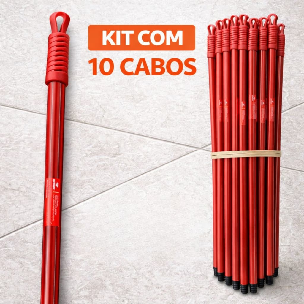 Kit 10 Cabos Vassoura Condor 97cm Vermelhos