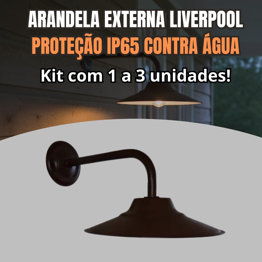 Luminária externa Liverpool, proteção IP65, kit de 1 a 3 unidades, design retro vintage, cor marrom