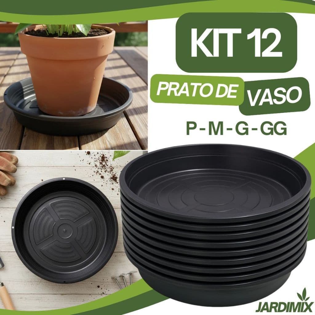 Kit 12 pratos de vaso de planta preto com furos para vaso suspenso