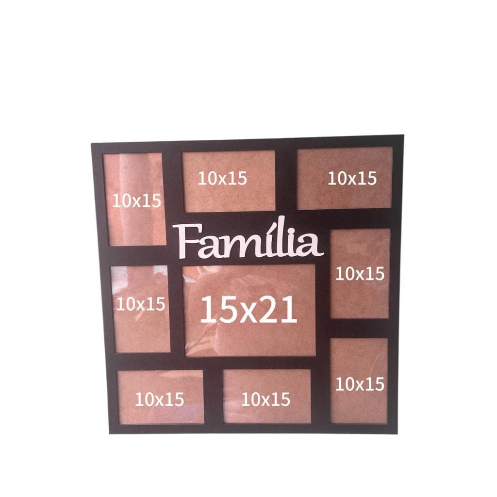 Painel porta-retrato múltiplo família para 9 fotos com compartimentos variados