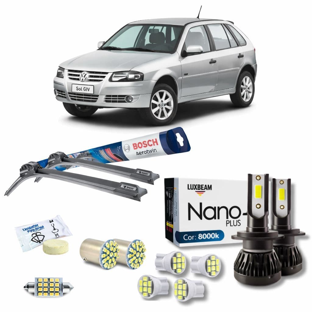 Kit Palheta Bosch Super Led Nano Plus H4 + 4 Pingo + 2 1 polo + 1 torpedo 39mm e pastilha safety Gol G2 G3 G4 G5 G6