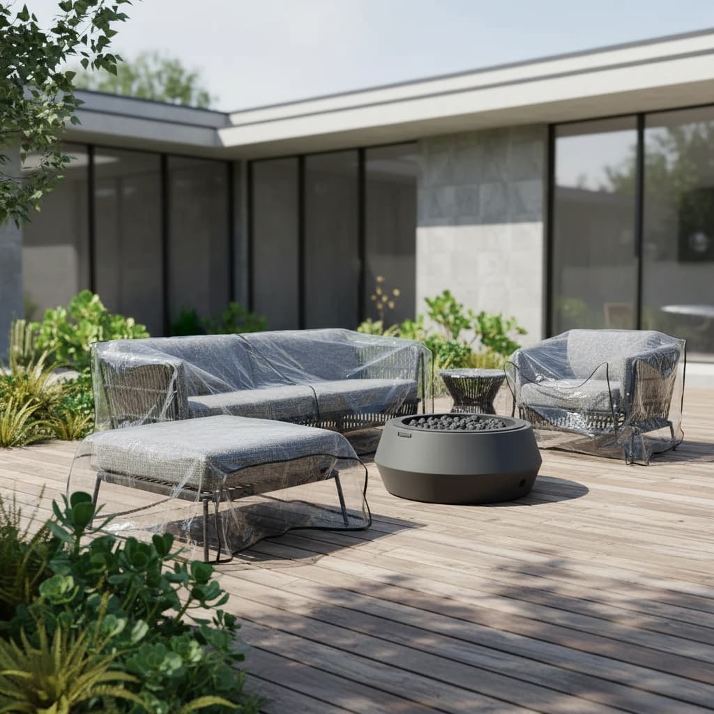 Kit Capas Area Externa Sofá Poltronas Chaise Espreguiçadeiras e Mesa de Centro em PVC Cristal UV